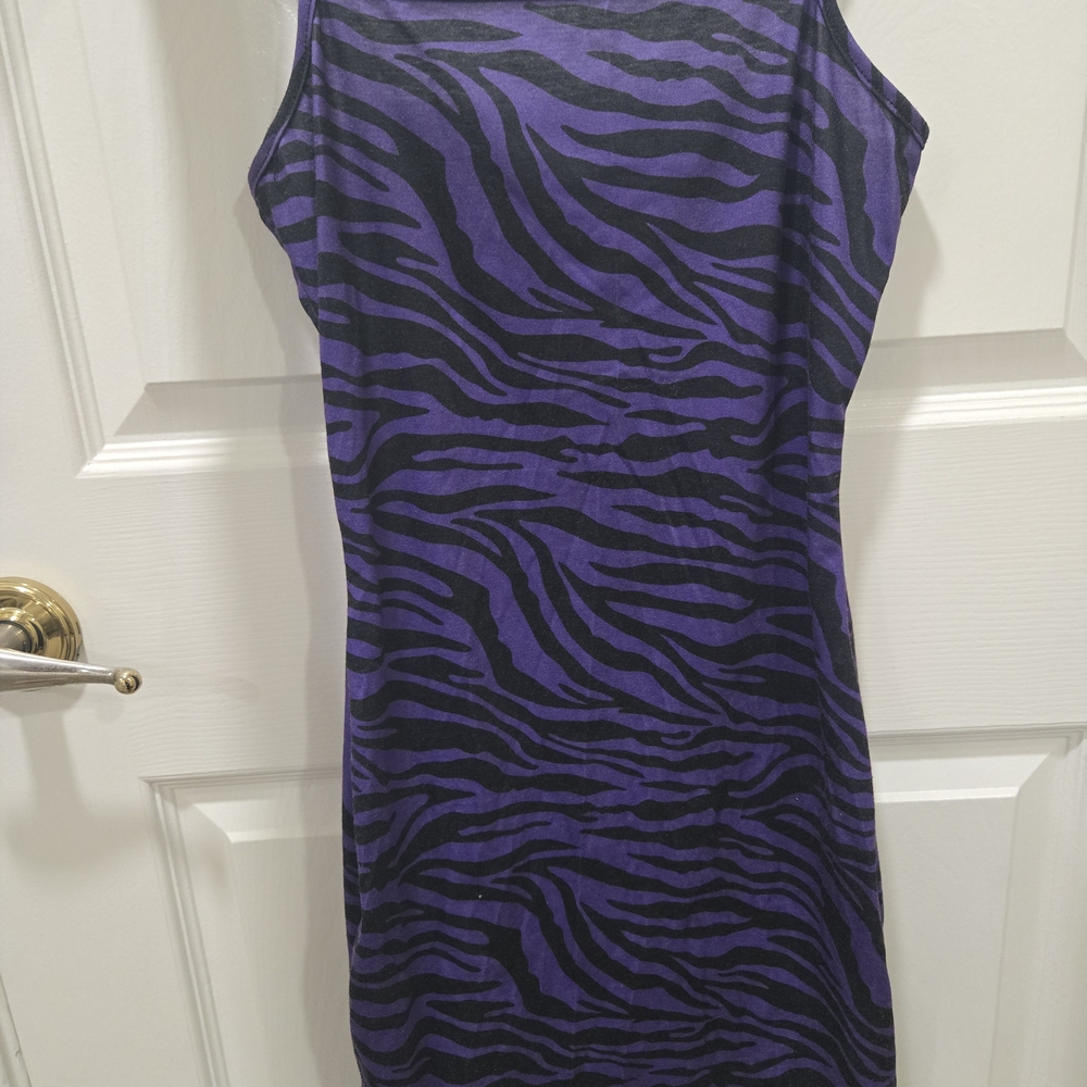 Purple Zebra Print Spaghetti Strap Dress Y2k